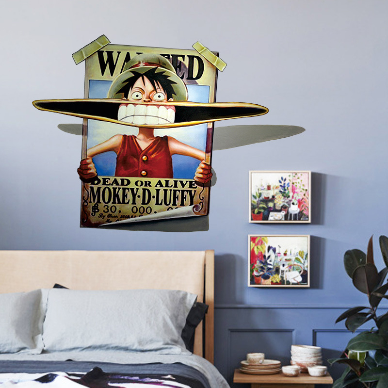 Poster Decal Tranh Luffy 3D - Decal Dán Tường One Piece Đảo Hải Tặc Wanted Luffy