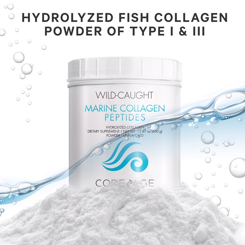 [tem chính hãng codeage] bột collagen giúp trẻ hóa, căng mịn da code age wild caught marine collagen peptides 450g 2