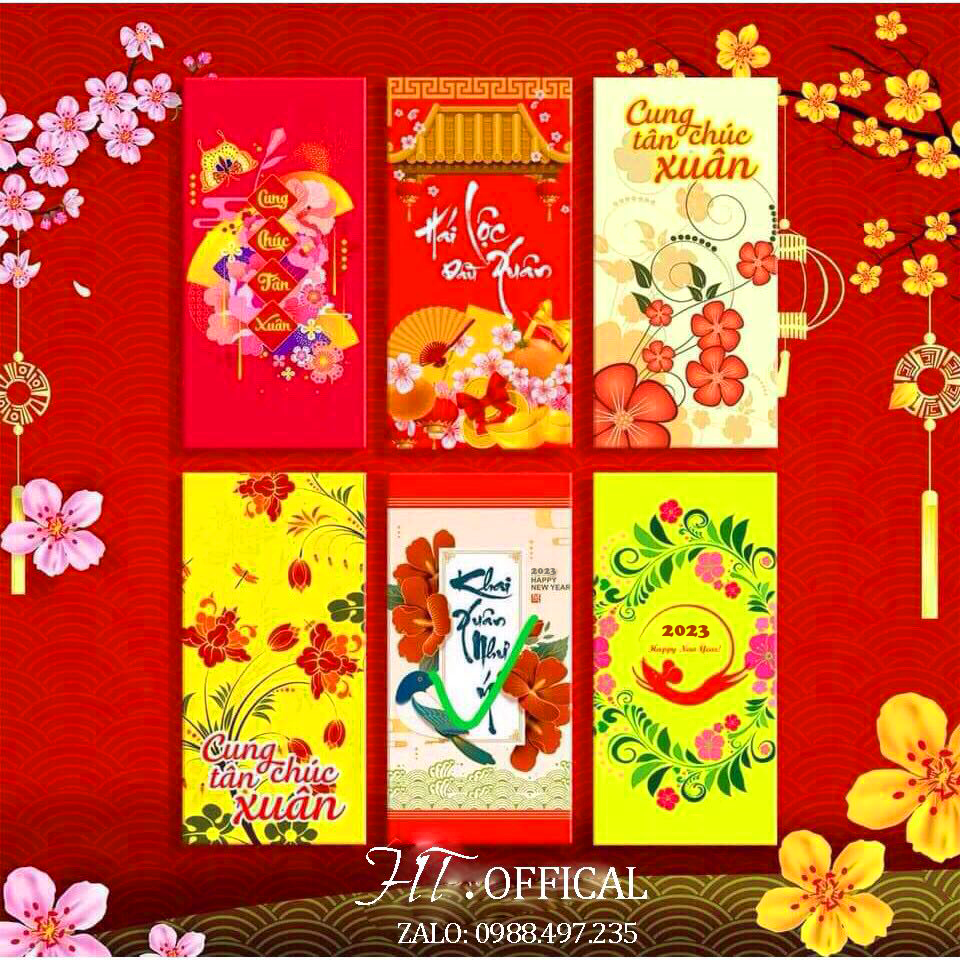 COMBO 100 BAO LÌ XÌ TẾT 2024 KÈM TÚI BÓNG Đủ Mẫu