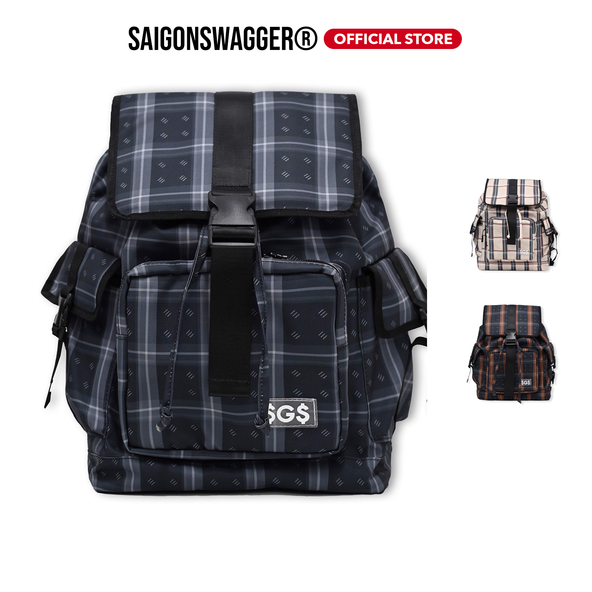 Balo Họa Tiết Sọc SAIGON SWAGGER® SGS Icon Tartan Backpack-Ngăn Chống Sốc Laptop