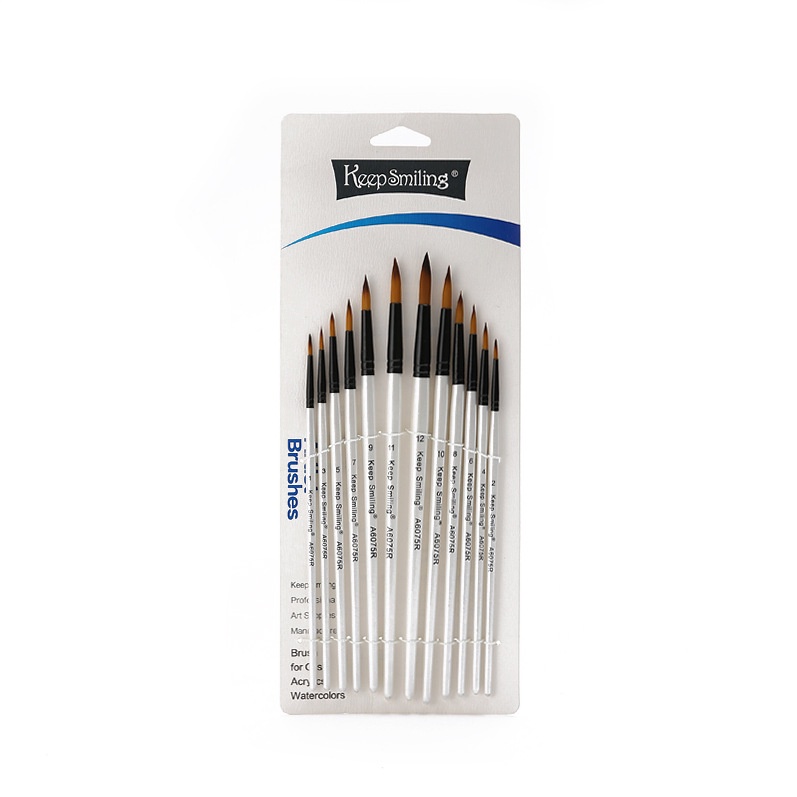 Cọ vẽ keep smilling đầu tỉa tròn set 12 cây hàng cao cấp vẽ màu nước, màu acrylic, sơn dầu