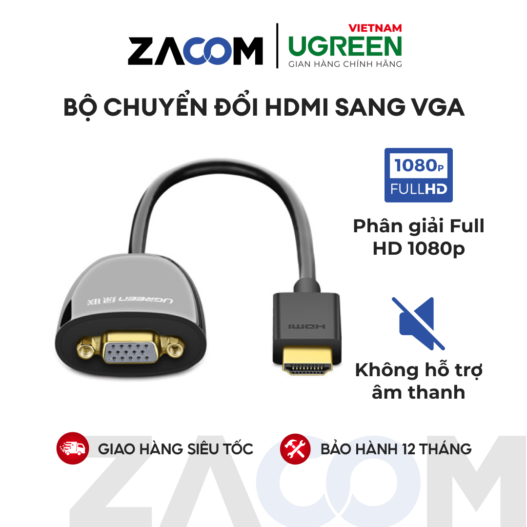 [HCM]Bộ chuyển đổi HDMI sang VGA (không có Audio) độ phân giải 1920*1080 60Hz (Max) dài 16cm UGREEN MM102