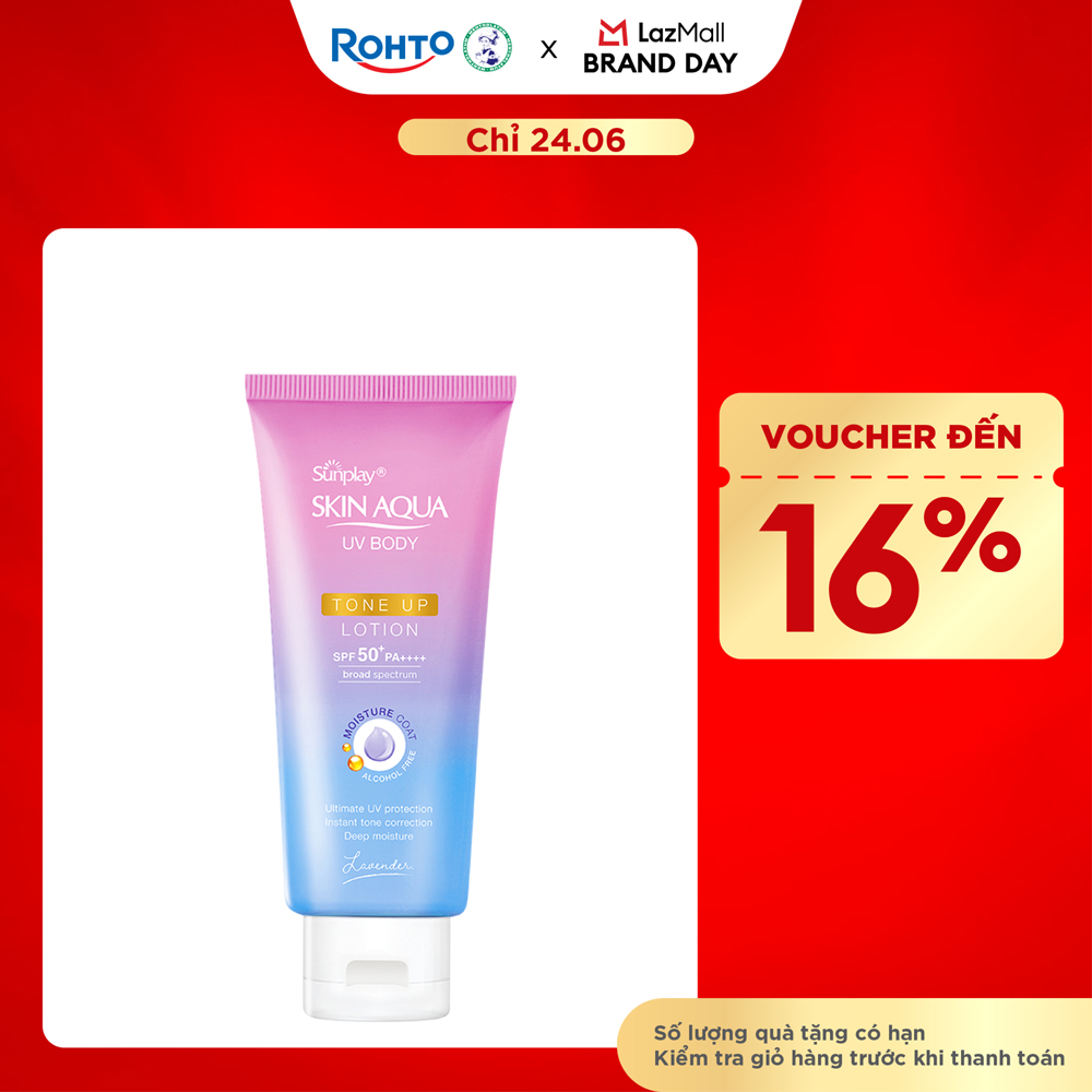 Kem chống nắng nâng tông body Skin Aqua dưỡng thể sáng mịn Sunplay Skin Aqua UV Body Tone up Lavender Lotion SPF 50+ PA++++ 130g