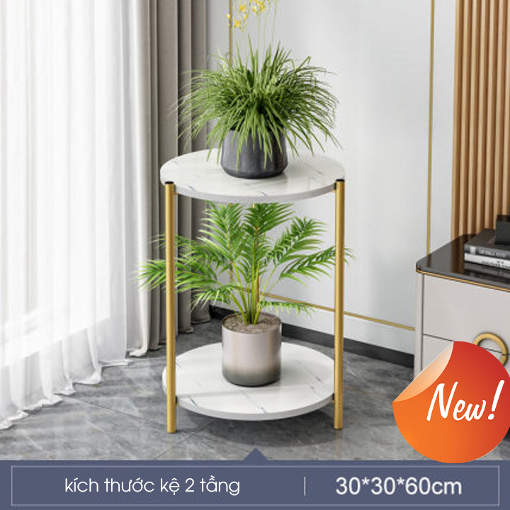 Kệ để chậu cây cảnh ,chậu hoa Bàn để đồ đa năng 2 tầng khung hợp kim mạ vàng sang trọng Canashop