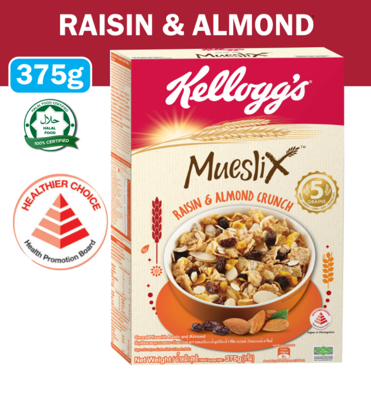 Ngũ cốc ăn sáng dinh dưỡng hoa quả sấy khô Kellogg Mueslix Raisin & Almond 375g Thái Lan - ÂU CHÂU SHOP