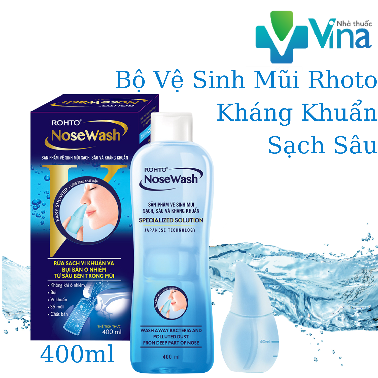 Bộ Sản Phẩm Vệ Sinh Mũi Rohto NoseWash 1 Bình Vệ Sinh Mũi Easy Shower +