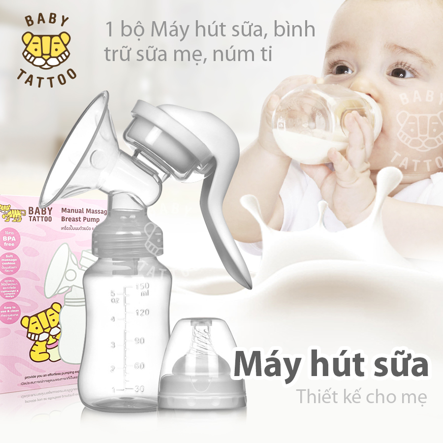 BABY TATTOO Máy hút sữa và bình sữa 2 trong 1 cho mẹ và bé tiện lợi