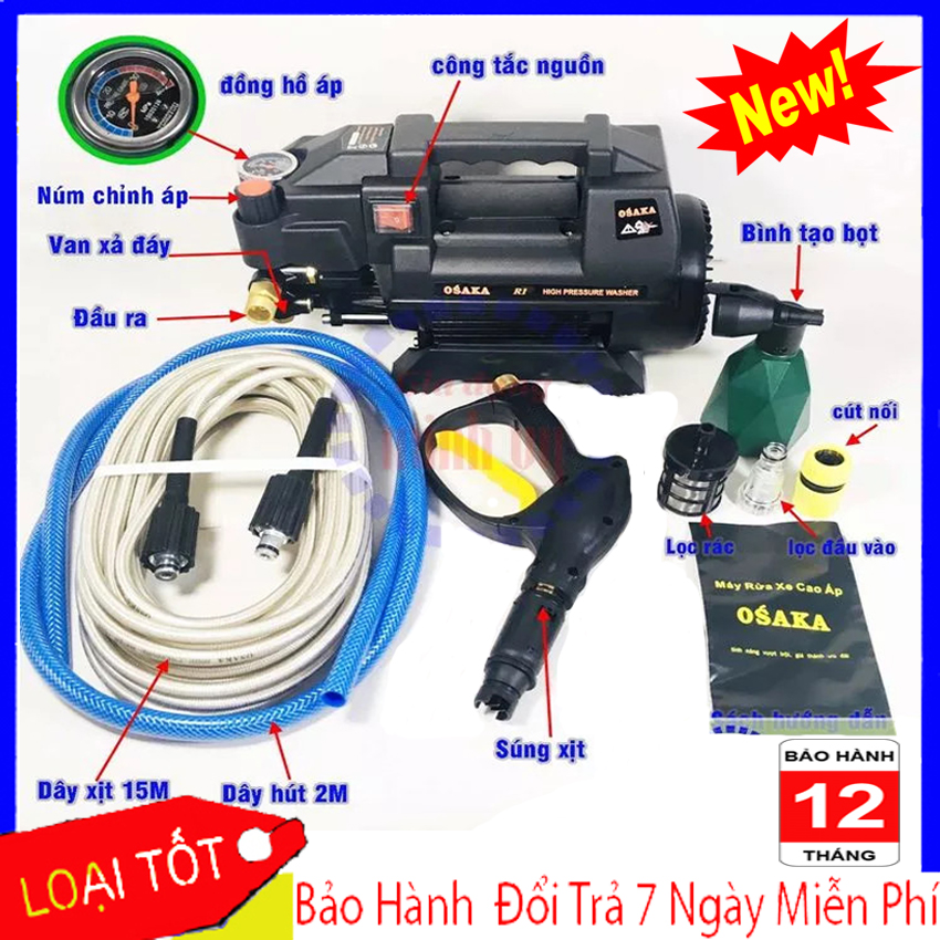 Máy rửa xe máy japan, rửa xe gia đình tưới cây - máy rửa xe osaka r1 2400w - 220v - máy bơm rửa xe cao áp công suất cực mạnh