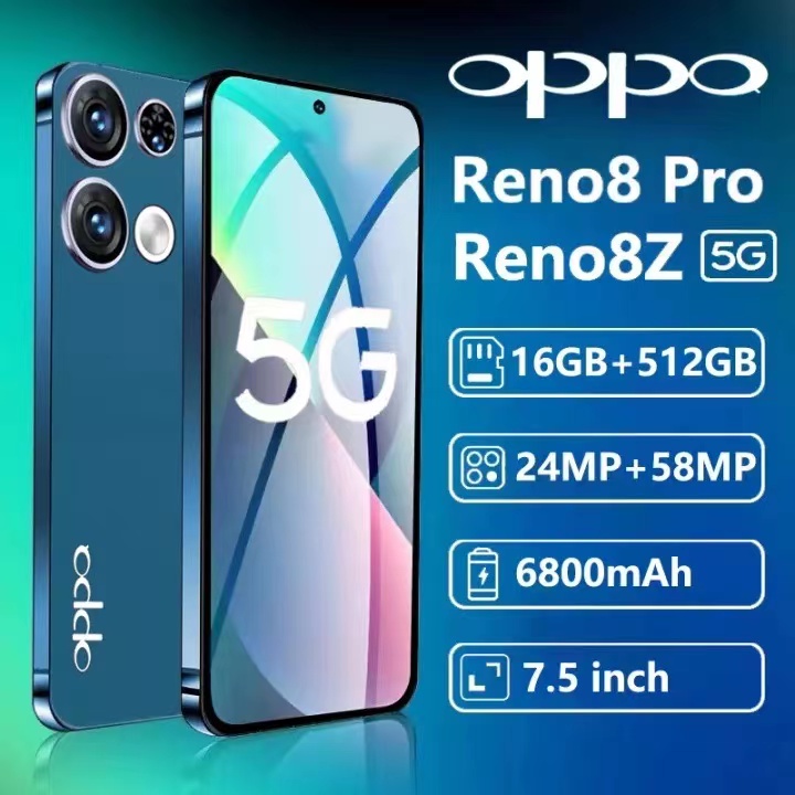 OPP0 Reno8 Pro 7.5 inch 16GB+512GB 5800mah Điện thoại di động chính hãng Giảm giá lớn 5G/Wifi Dual SIM Điện thoại di động giá rẻ 1k Điện thoại di động giá rẻ chỉ 16GB+516GB Điện thoại di động giá tốt nhất 1k Gaming Smartphone