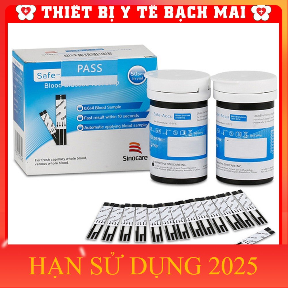 Que thử tiểu đường safe - accu sinocare - hộp 50 que