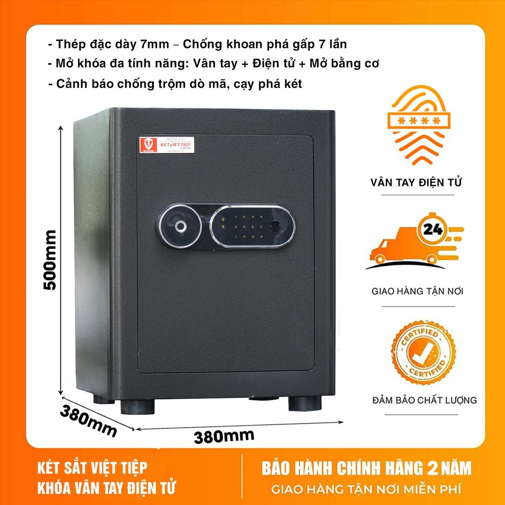 Két sắt Việt Tiệp KVT52 vân tay điện tử chính hãng hiện đại chống cháy an toàn thông minh giá rẻ tiện dụng