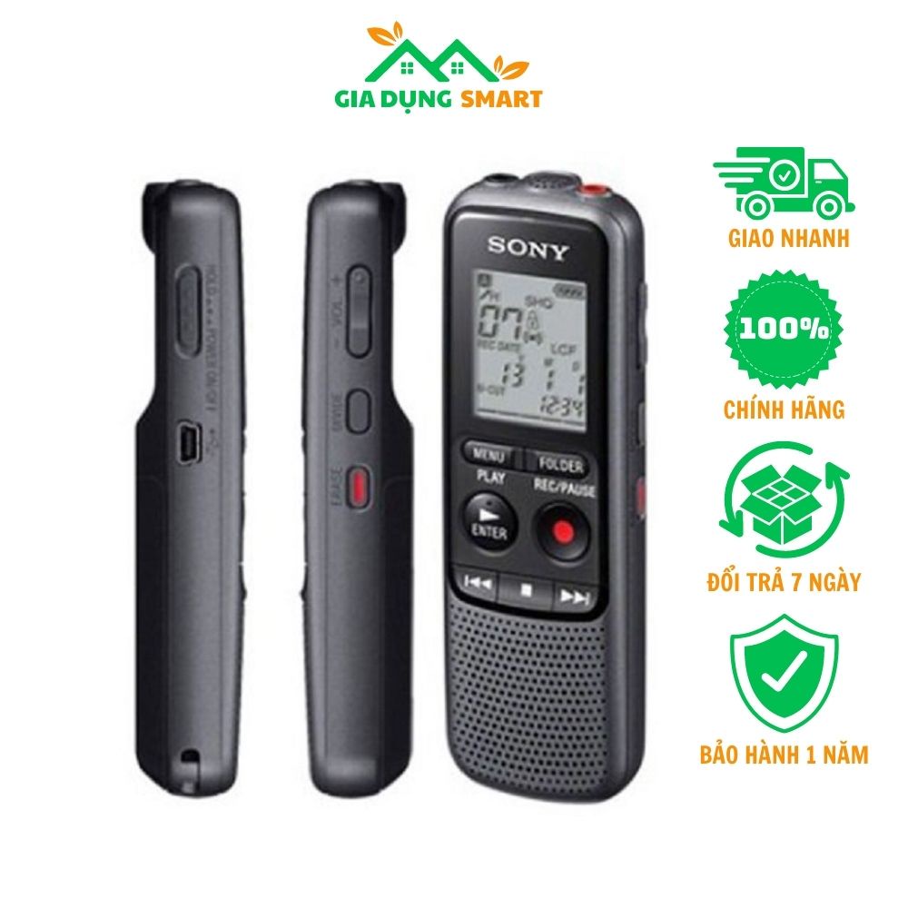 Máy Ghi Âm Sony ICD-PX240. Máy ghi âm chuyên nghiệp, có dung lượng bộ nhớ trong 4GB có thể lưu được 178 giờ, lọc tiếng ồn khi ghi âm cho âm thanh to rõ . Giá Tốt