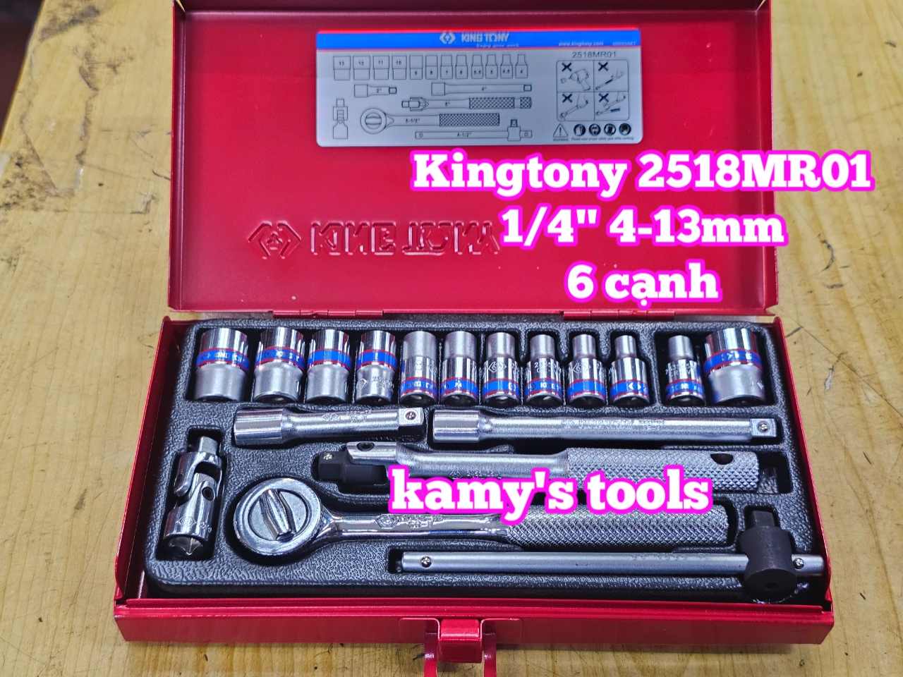 Bộ tuýp 1/4 inch kingtony 18 chi tiết model 2518mr01 4-13mm