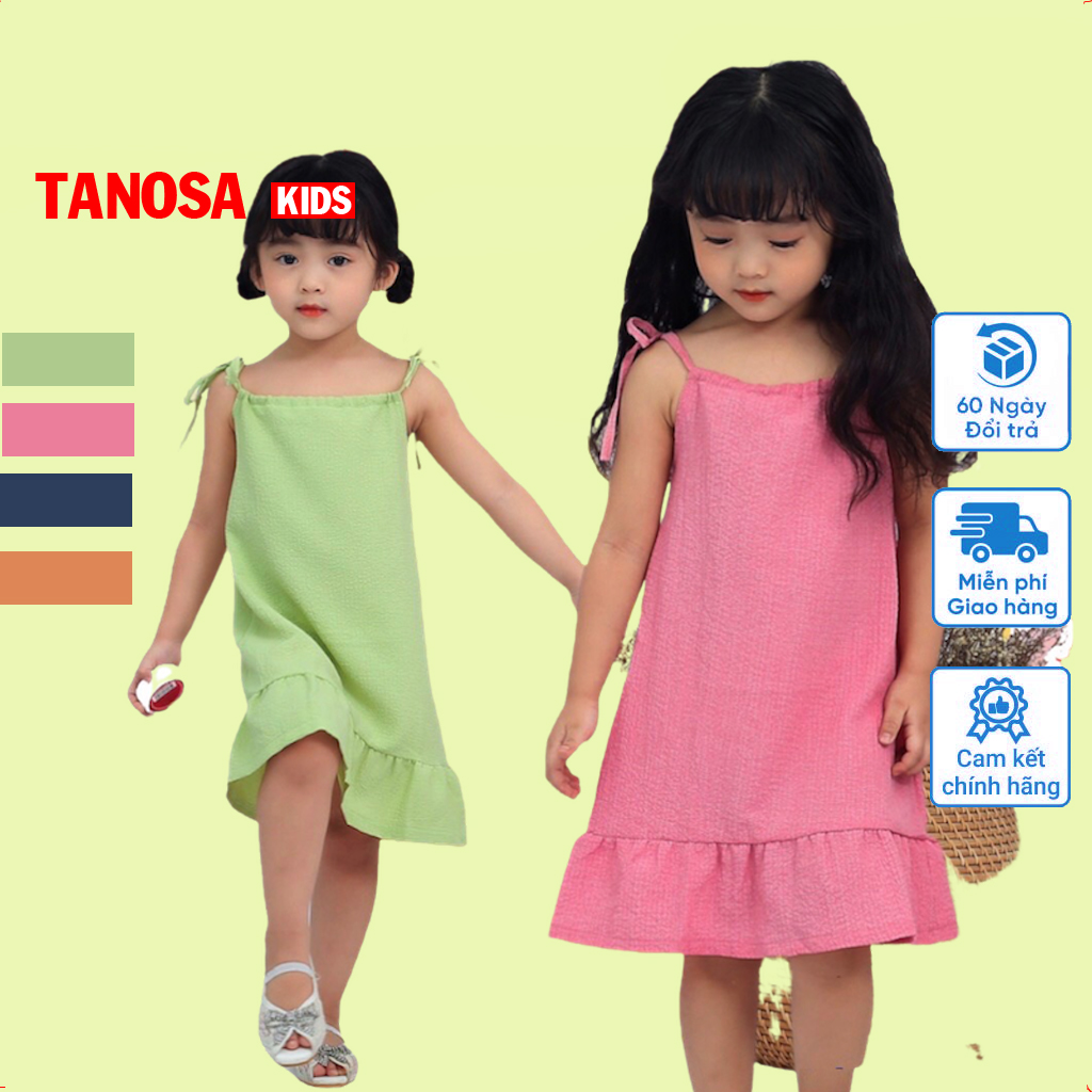 Váy Bé Gái Chất Đũi Hai Dây Mát Lạnh Mùa Hè Cho Bé Gái Xinh TANOSA