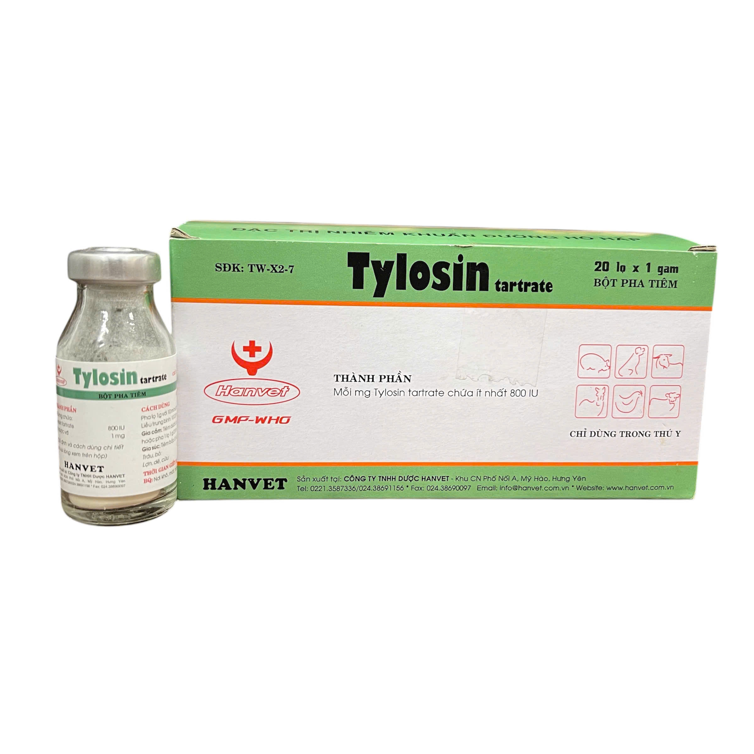 TYLOSIN Hanvet Đặc trị hen khẹc vẩy mỏ trên gà vịt lợn. Tylosin tartrate 1g