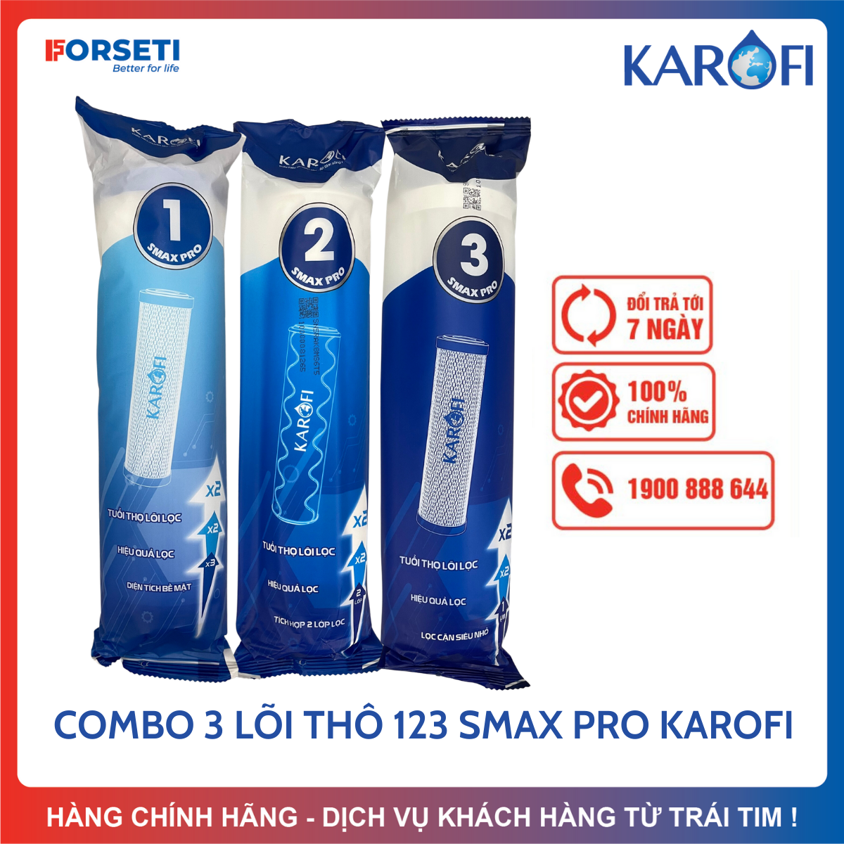 Bộ 3 Lõi Lọc Thô 123 Smax Pro Mới KAROFI Lọc tốt hơn tuổi thọ cao hơn và thay thế được cho dòng 123 Smax Duo