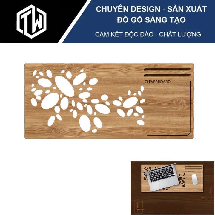 Bàn gỗ kê Laptop / Macbook LS10 đa  năng, kiêm bàn di chuột, đế tản nhiệt, kệ điện thoại