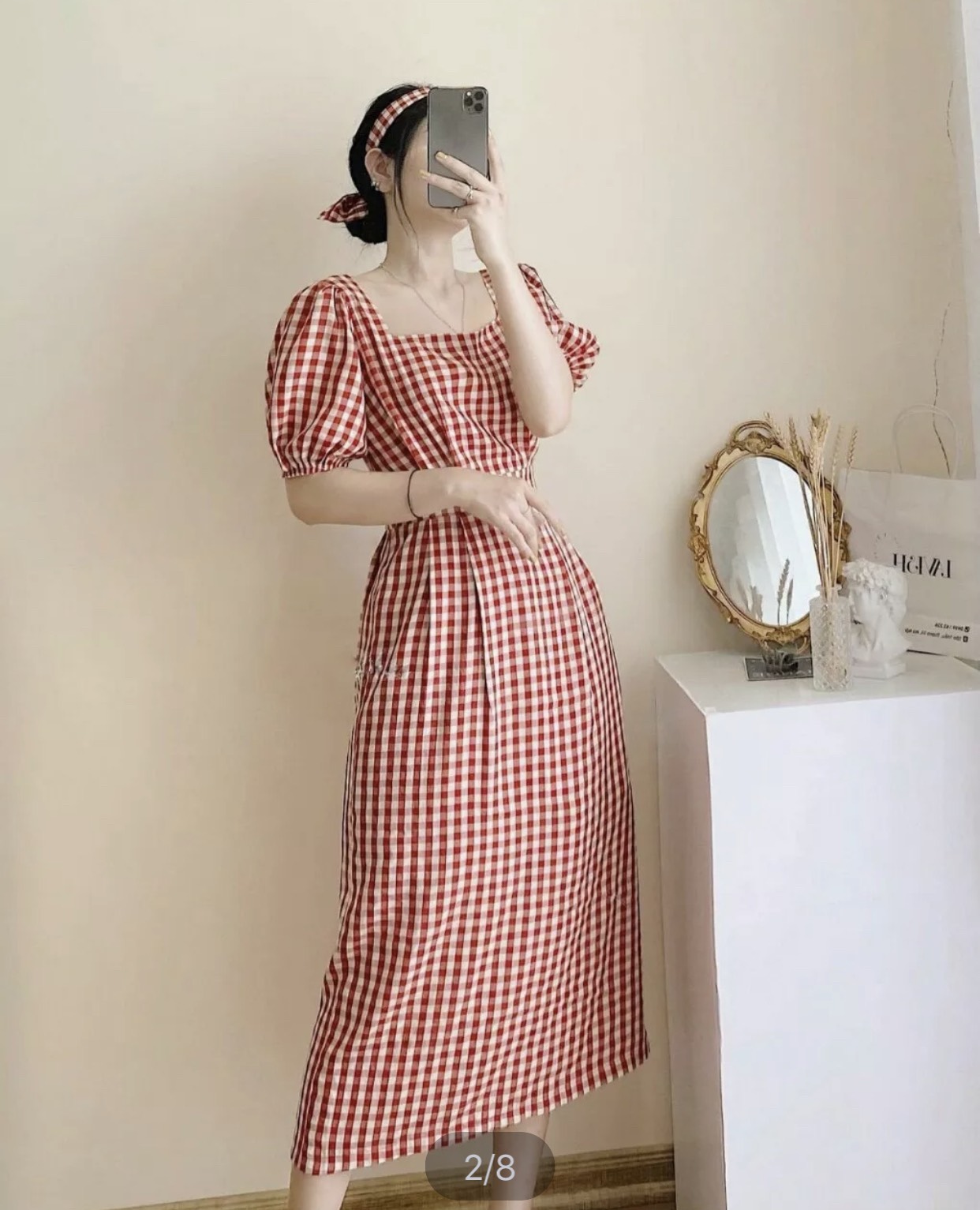 ĐẦM SUÔNG NỮ CARO PHỐI NÚT LỚN KIỂU DÁNG TIỂU THƯ DỄ MẶC ĐỦ SIZE S M L XL XXL
