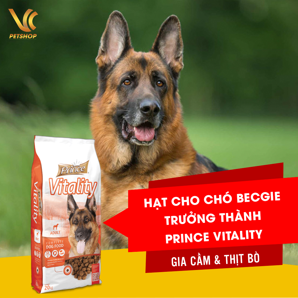 Thức ăn hạt cho chó becgie trưởng thành | prince vitality gia cầm & thịt bò 20kg| vc pet shop