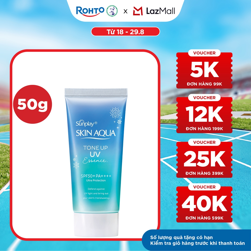 Kem chống nắng nâng tông Skin Aqua Tone up Blue cho da vàng có khuyết điểm đỏ, dạng tinh chất Sunplay Skin Aqua Tone Up UV Essence Blue SPF 50+ PA++++ 50g
