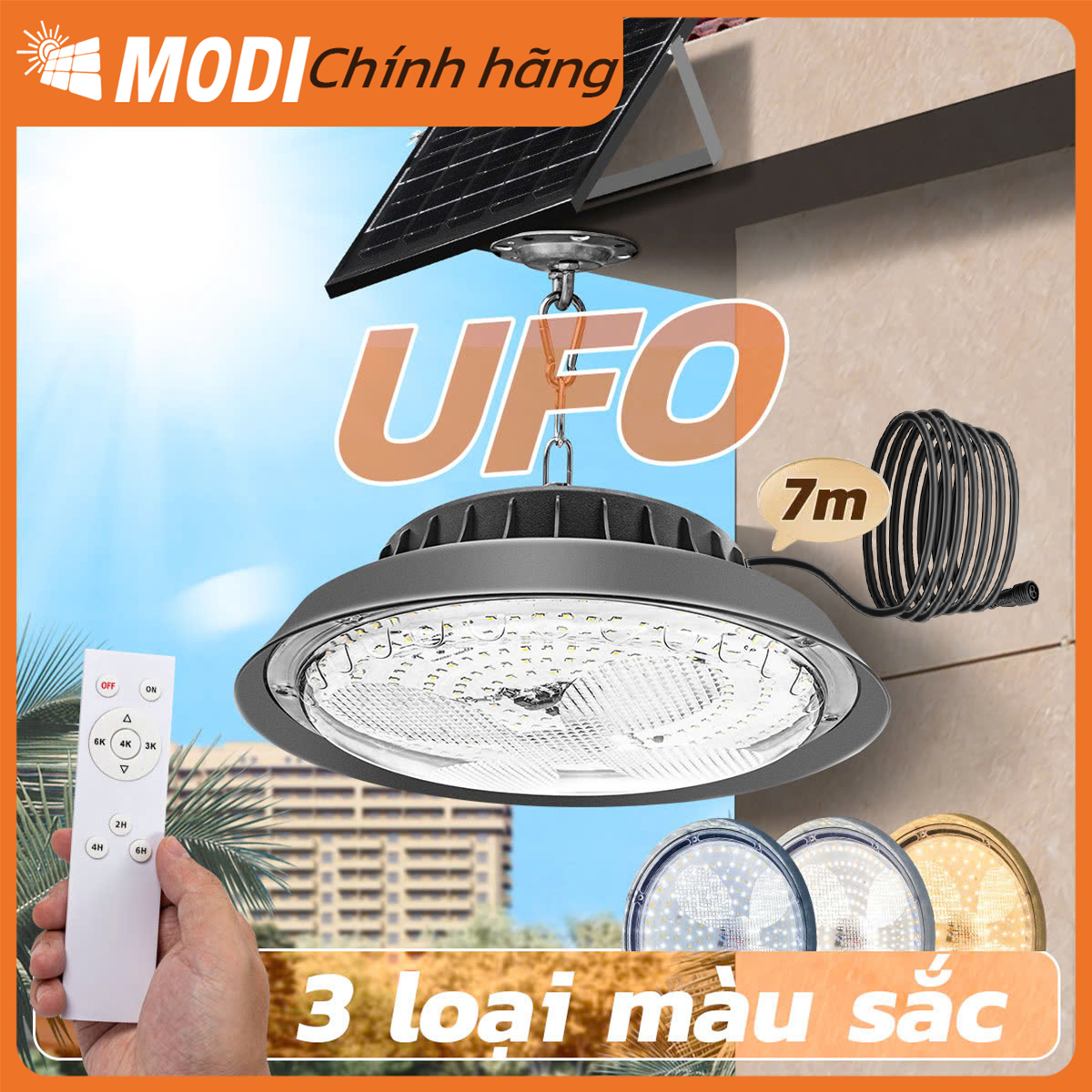Đèn Treo Thả Năng Lượng Mặt Trời MODI SOLAR, Đèn UFO Năng Lượng Mặt Trời , Đèn Led Độ Sáng Cao, Cảm Biến Ánh Sáng, Chống Nước IP65