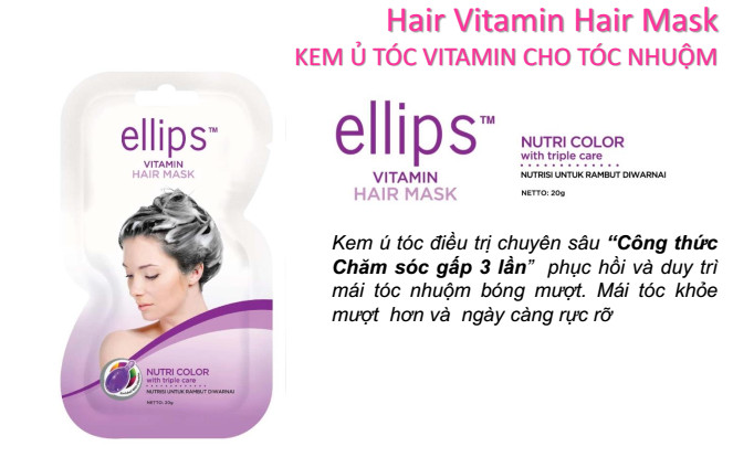Kem ủ tóc, mặt nạ tóc ellips, ellips hair mask màu tím gói 20 gram giúp giữ màu tóc nhuộm