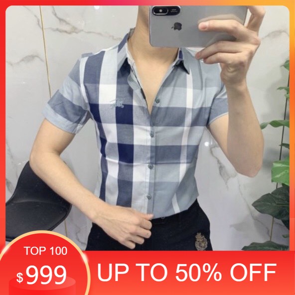 Áo sơ mi nam áo sơ mi nam nữ áo sơ mi tay ngắn burberry kẻ sọc caro 6 nv - fashion96 fs fashion