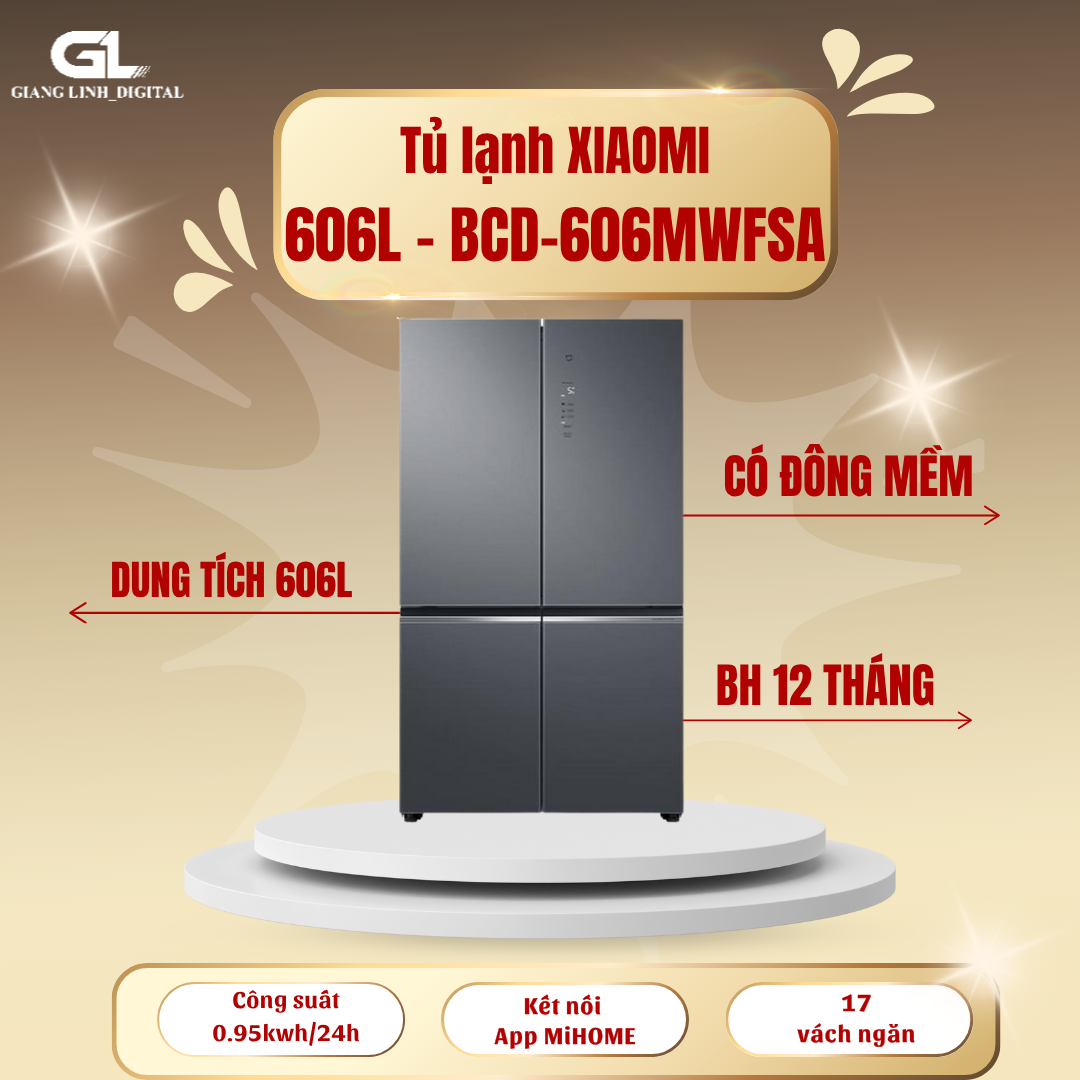 Tủ lạnh Xiaomi Mijia 4 cánh 606L – BCD-606WMFSA – Có ion khử khuẩn, cấp đông nhanh chóng