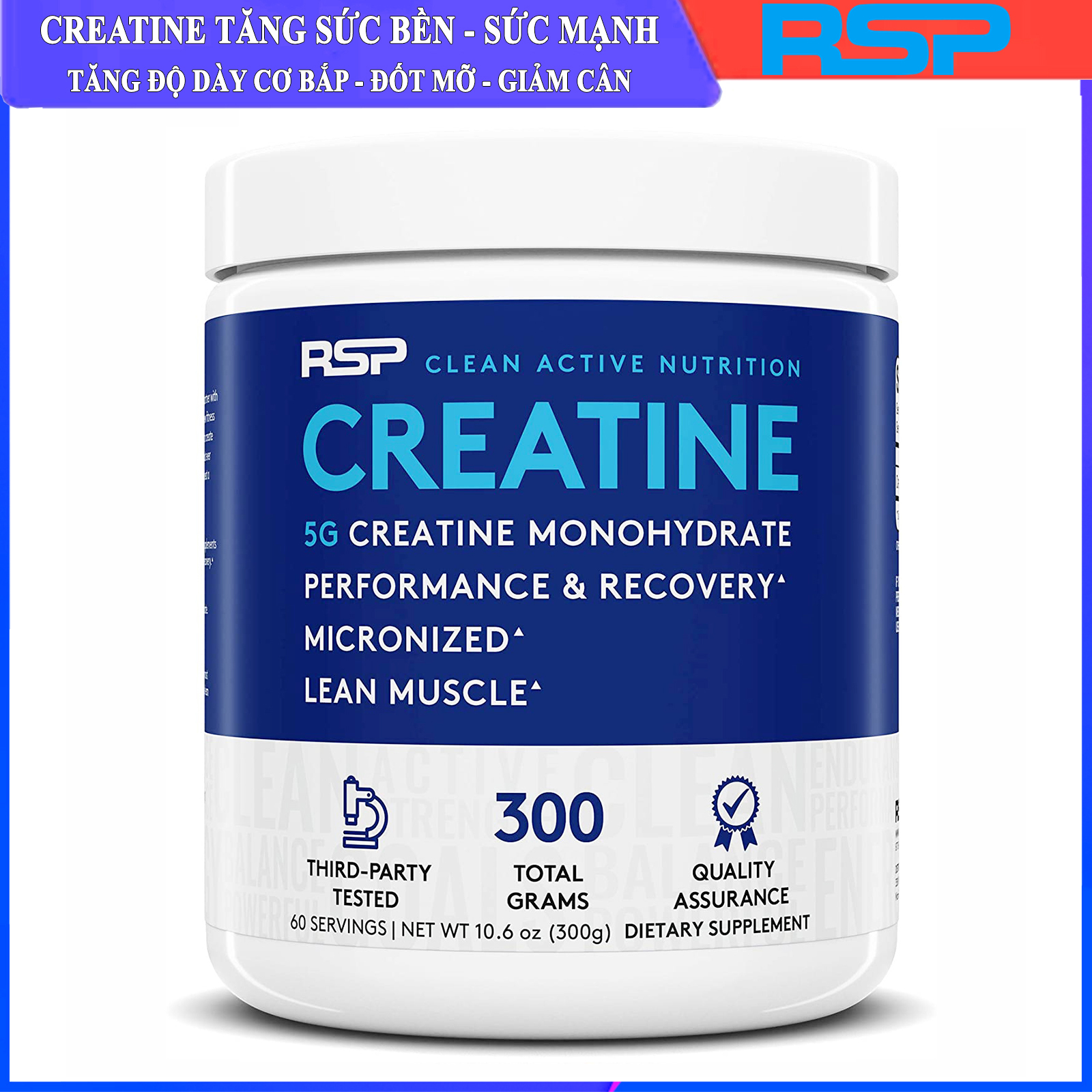 [HCM]Thực phẩm bổ sung Creatine của RSP hỗ trợ Tăng Sức Bền Sức Mạnh đốt mỡ giảm cân 60 lần dùng cho người tập gym và chơi thể thao
