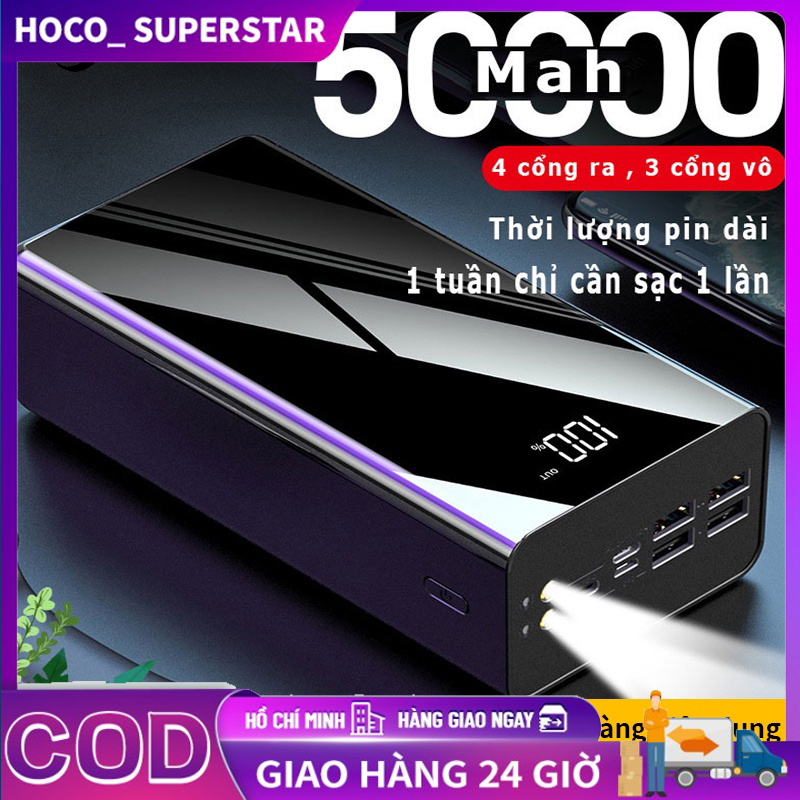 Sạc dự phòng 50000mah chính hãng J65 dung lượng lớn tiện lợi sự dụng , 4 cổng sạc đầu vào, 3 cổng sạc đầu ra, hỗ trợ sạc nhanh, ngân hàng dự trữ năng lượng lớn màn hình LED hiển thị sắc nét