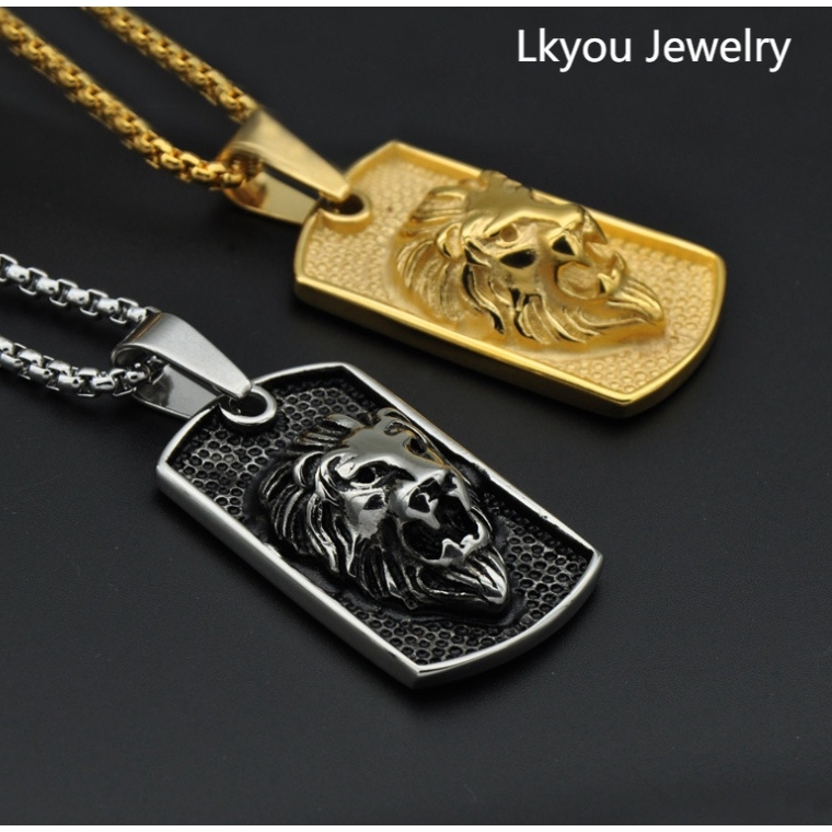 Thời Trang Cổ Điển Thép Không Gỉ Lion Head Thương Hiệu Quân Đội Người Đàn Ông Mặt Dây Chuyền