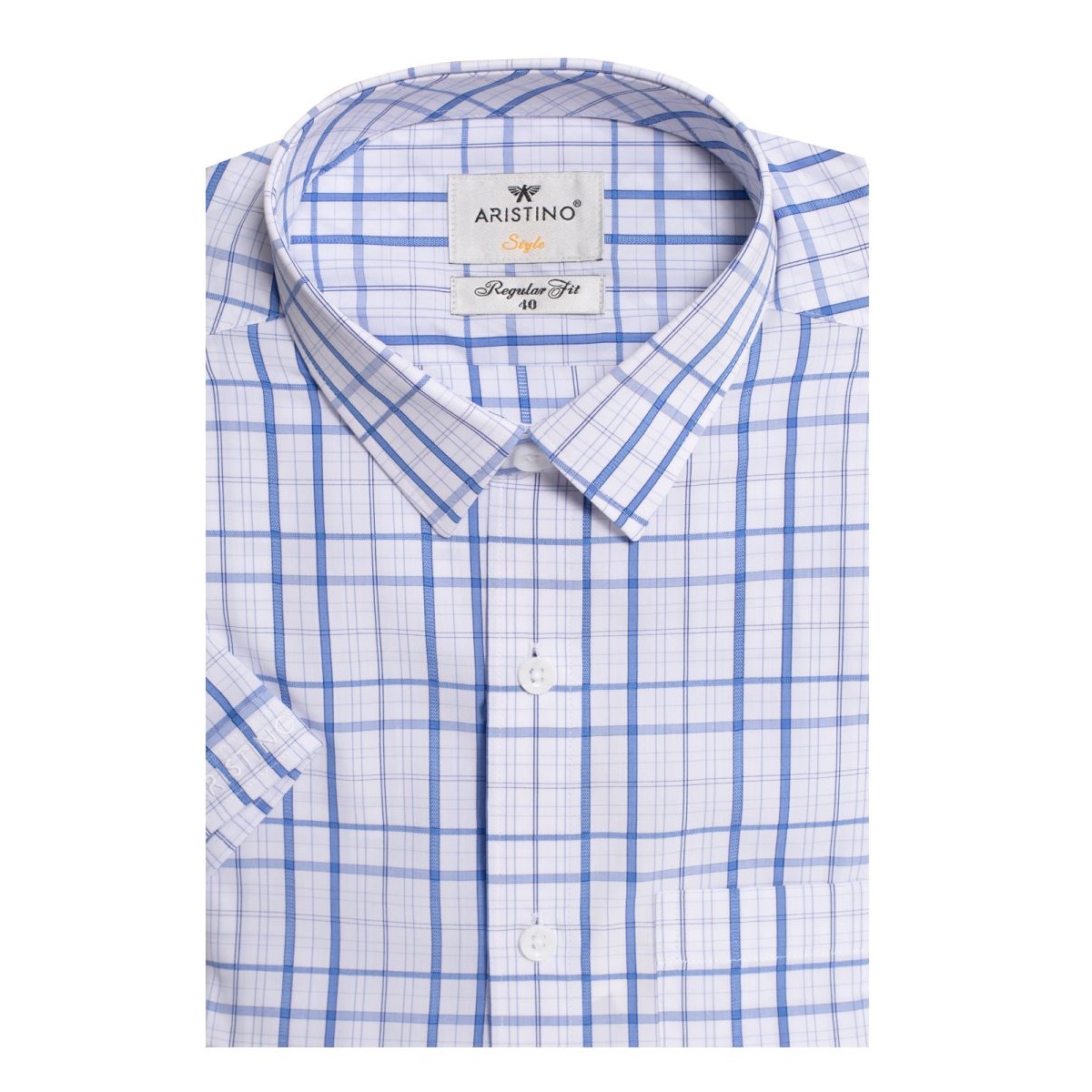 Áo sơ mi ngắn tay Aristino ASS103S9 dáng Regular fit tà bằng màu Trắng caro xanh nhạt