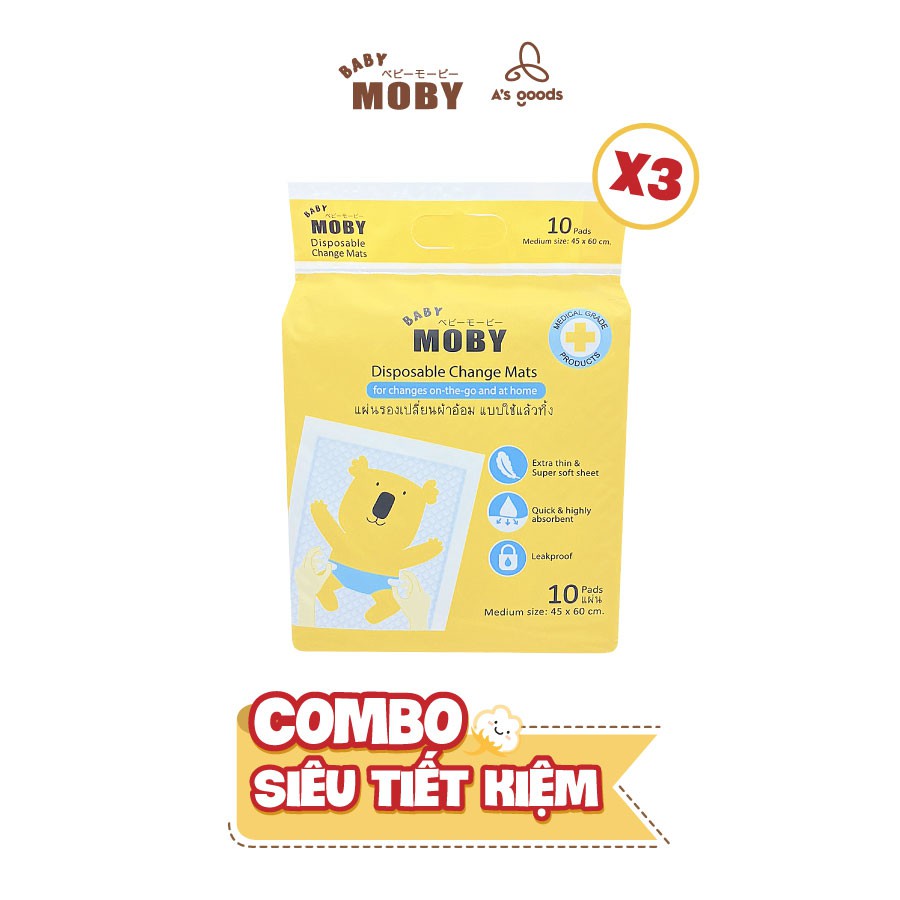 COMBO SIÊU TIẾT KIỆM Combo 03 Bịch miếng lót chống thấm Moby 10 miếng bịch
