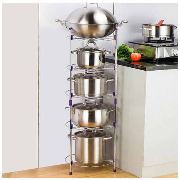 Kệ để xoong nồi chảo nhà bếp bằng inox 5 tầng thông minh tiện dụng