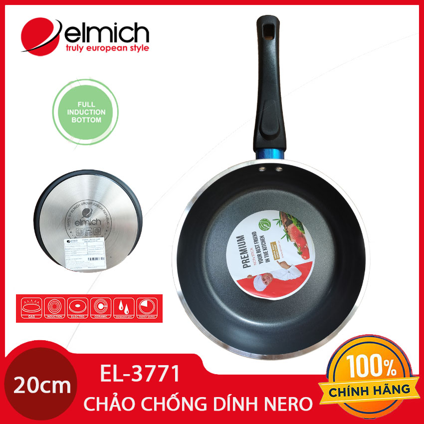 Chảo nhôm chống dính cao cấp Full Induction Elmich Nero đường kính 20cm/24cm