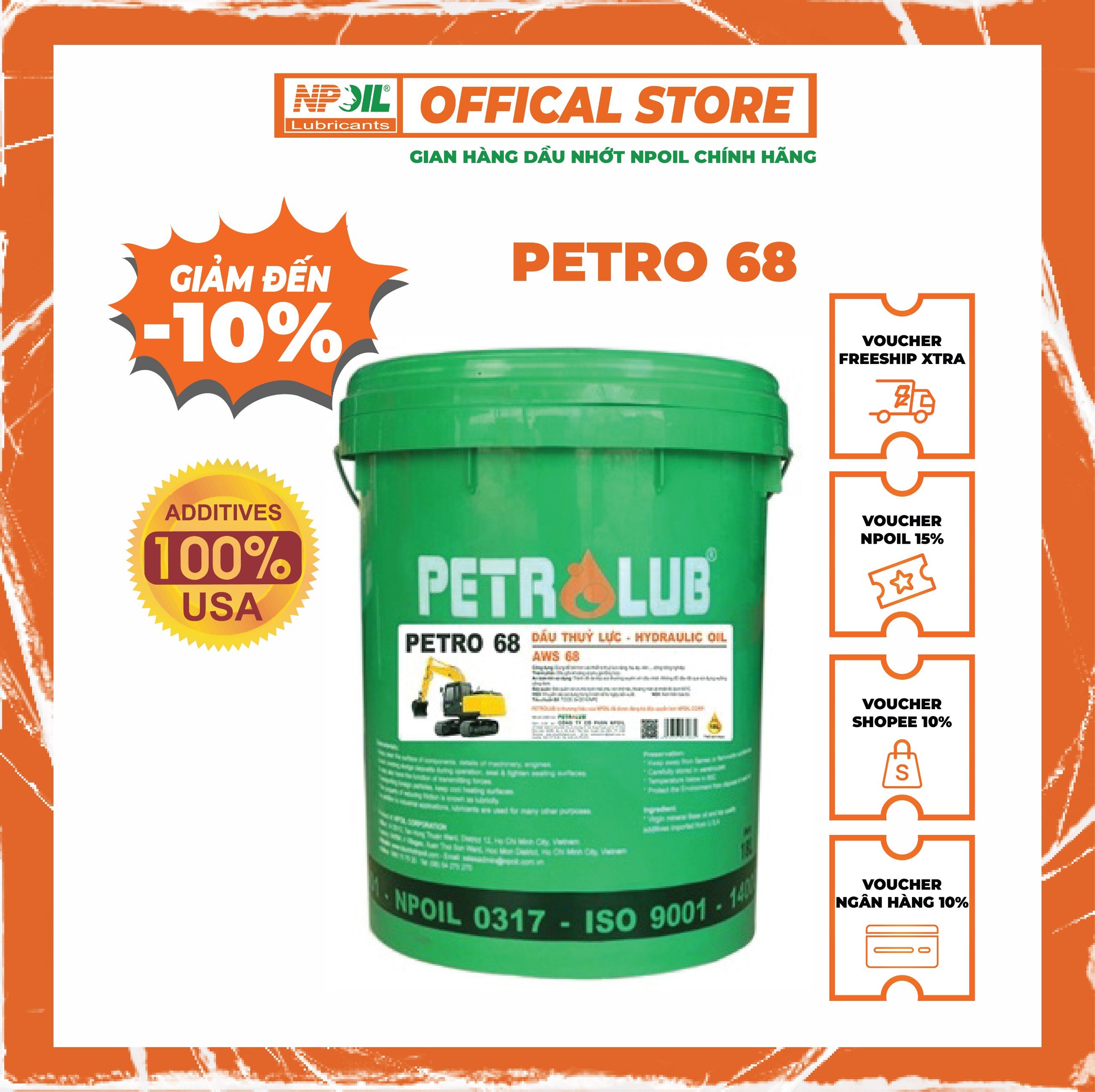 Petrolub - dầu thủy lực petro 32/46/68 - xô 18 lít