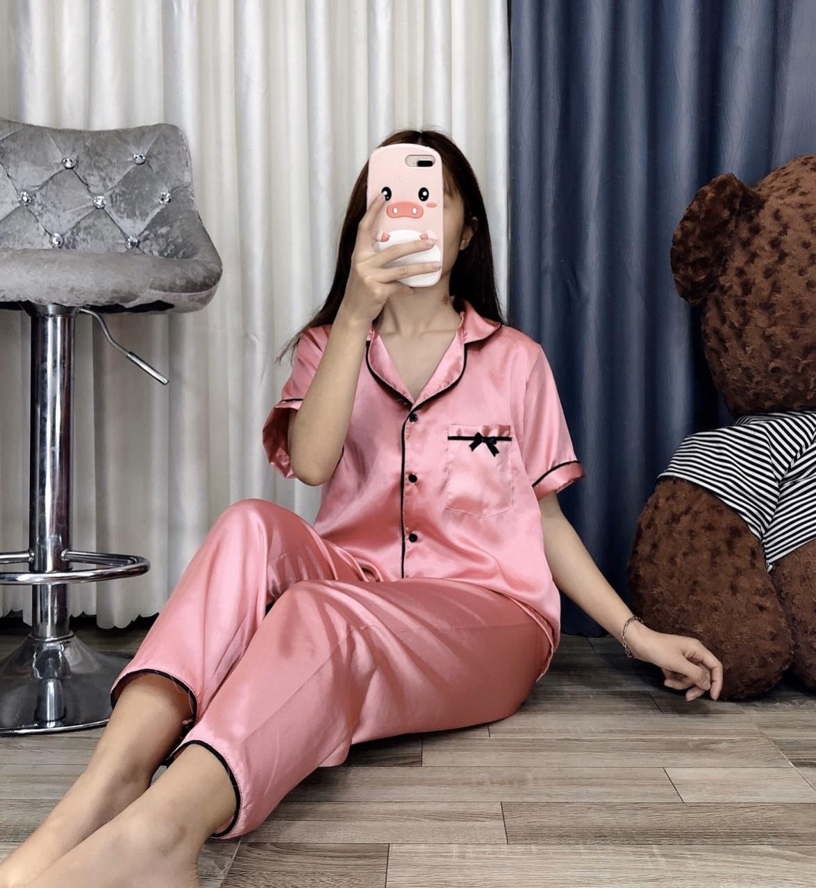 Đồ bộ pijama tay lỡ mặc nhà phi lụa lọa 1 hình thật
