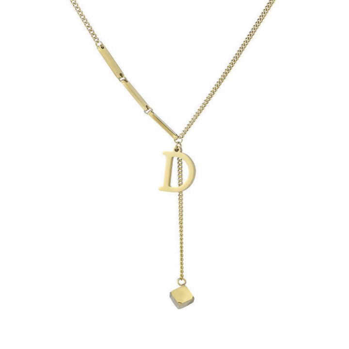 [HCM]Dây Chuyền Titan Nữ Cao Cấp Mặt Chữ D Và Khối Lập Phương Đẹp Màu Trắng / Vàng - Đảm Bảo Không Đen Không Rỉ Sét Vĩnh Viễn