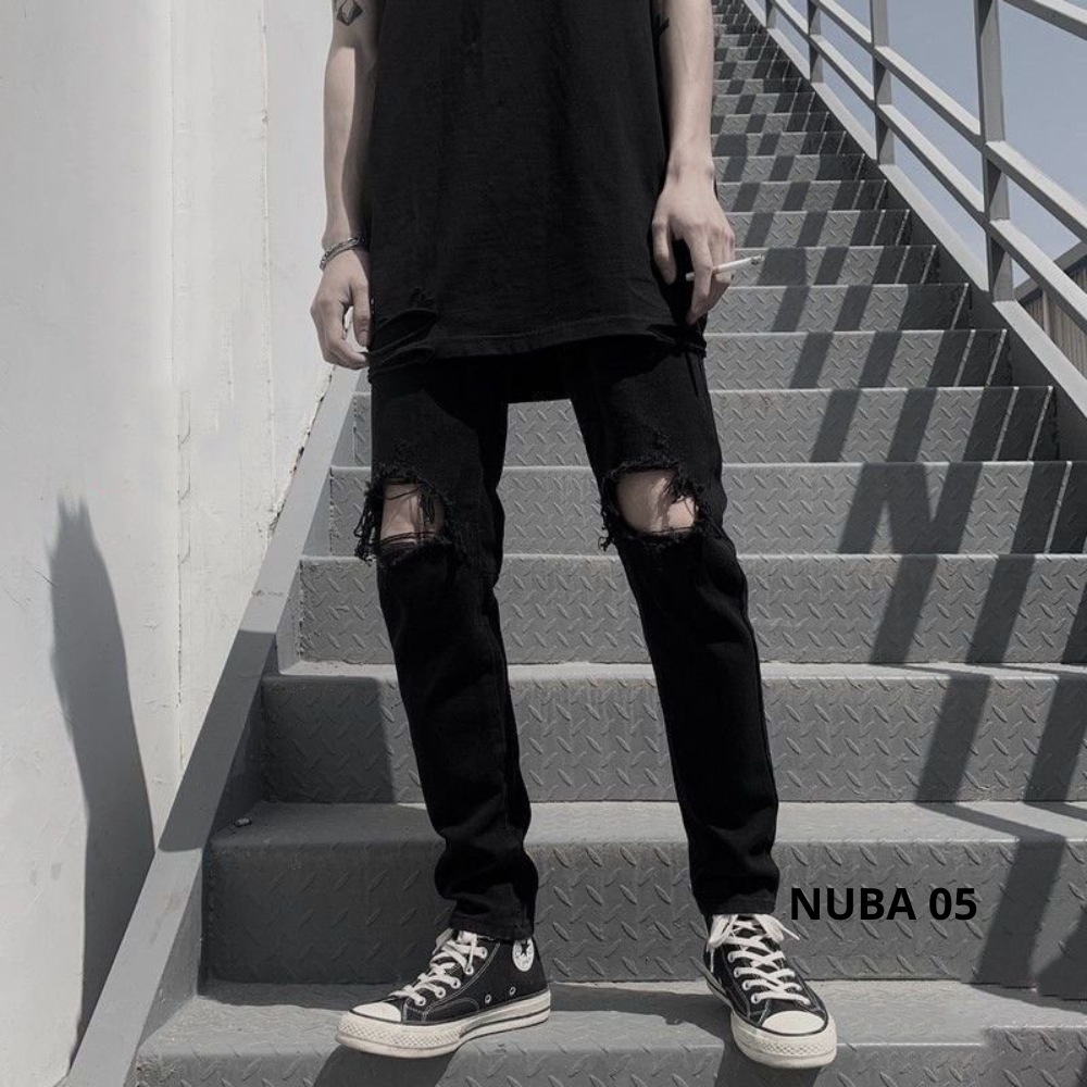 Quần Jean Rách Gối Nuba05 Dáng Ôm Cao Cấp Thiết Kế Sang Trọng Trẻ Trung Cho Nam