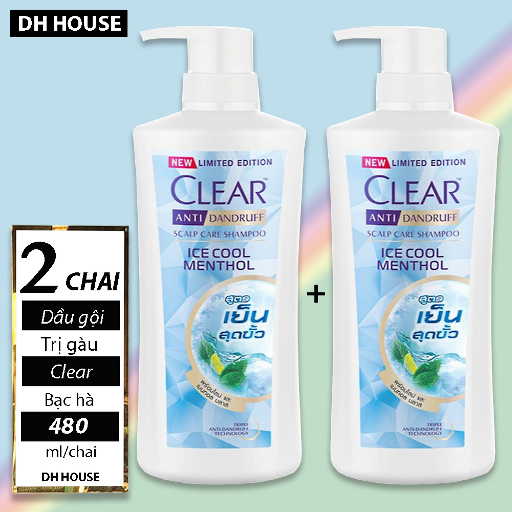 Combo 02 Chai Dầu gội Clear ICE Cool Menthol Thái Lan 400ml bạc hà tươi mát ngừa gàu,( Date: 36 tháng) DHHOUSE