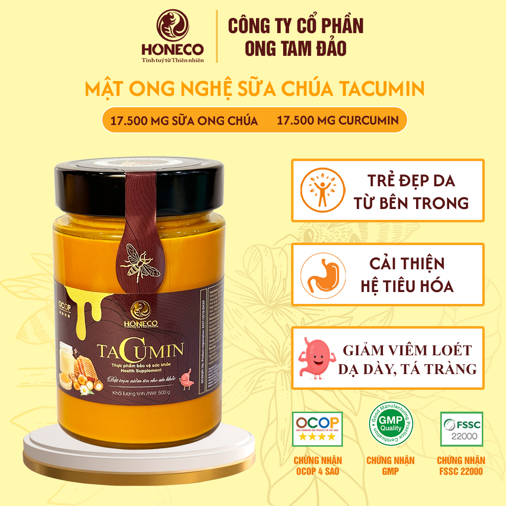 Mật ong nghệ sữa chúa tacumin honeco 500g - sản xuất theo tiêu chuẩn gmp - chính hãng ong tam đảo honeco