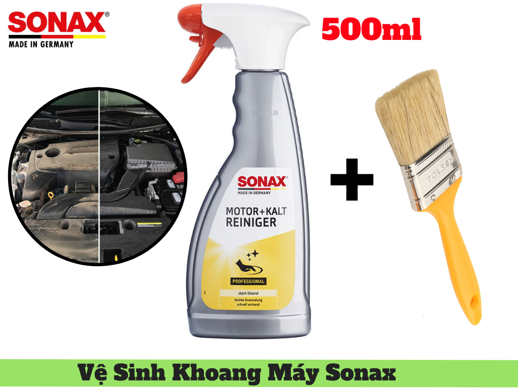 Vệ sinh khoang máy vệ sinh động cơ sonax 543200 500ml tặng cọ đánh máy