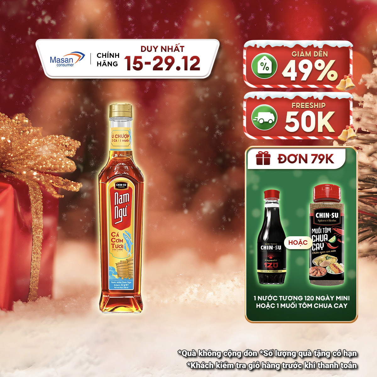  15.12-29.12 Voucher 18% CHO ĐƠN TỪ 199K Nước Mắm Nam Ngư Cá Cơm Tươi Chai Thủy Tinh 500ml 