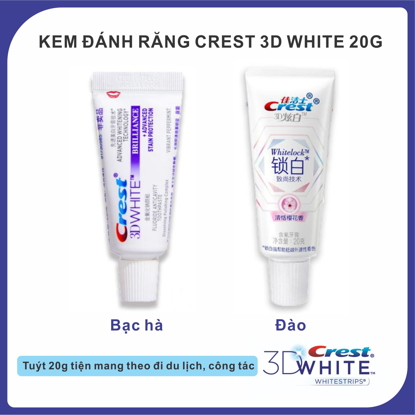 COMBO 3 KEM ĐÁNH RĂNG CREST 3D WHITE 20G LÀM SẠCH 95% VÊT Ố BỀ NGOÀI TUÝP NHỎ HÀNG NHẬP TMALL