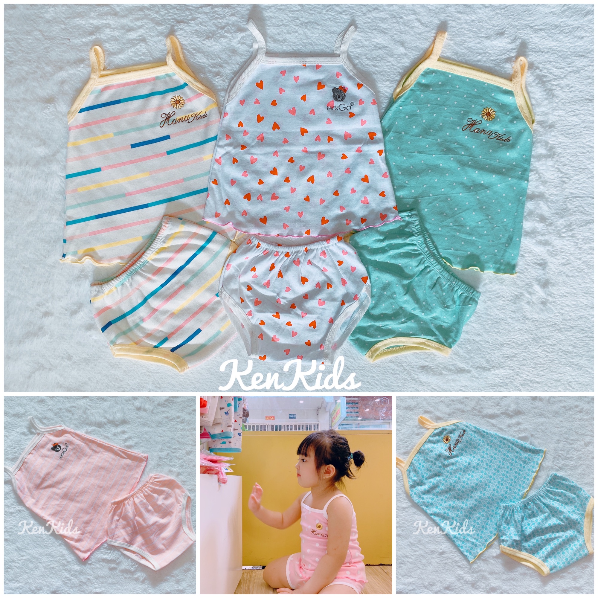 Set 3 bộ thun chip 2 dây nhiều màu hotga cho bé, chất đẹp