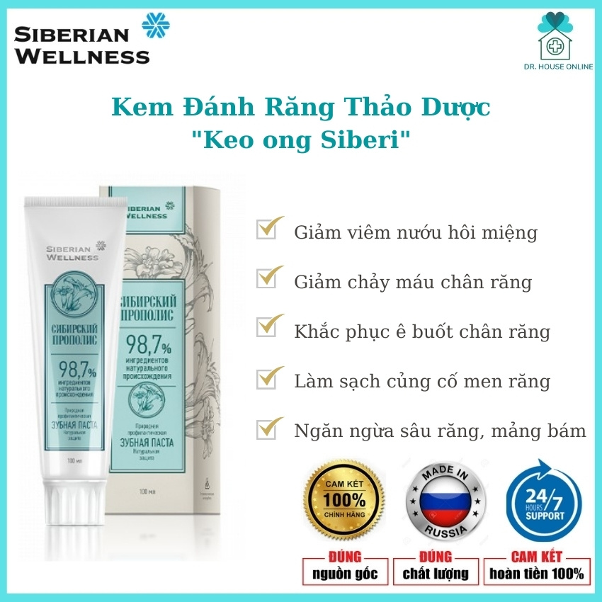 Kem đánh răng thảo dược "Keo ong Siberi" sự bảo vệ tự nhiên Siberian– làm sạch và củng cố men răng – Ngăn chặn mảng bám, vôi răng – Giảm hôi miệng, ê buốt chân răng, Giảm viêm nướu và chảy máu chân răng – Dr. House Online