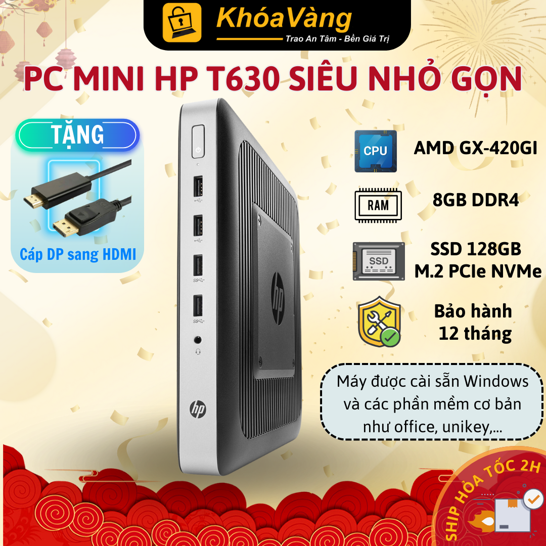 Máy tính PC Mini HP Thin Client T630| Chip AMD GX-420GI | RAM 8GB DDR4| SSD 128GB M.2 NVMe | Bảo hàn