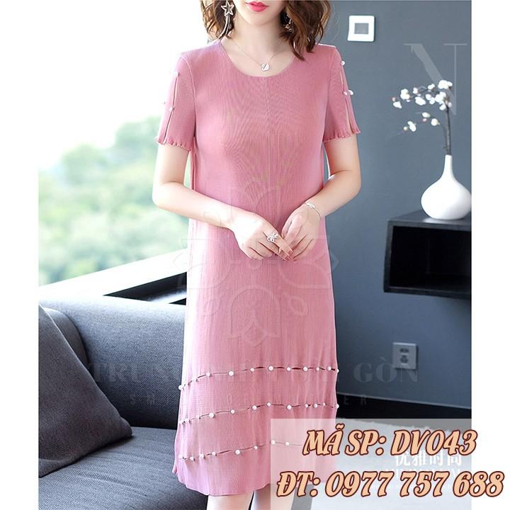 Đầm thun cotton hàn quốc suông form rộng sang trọng dự tiệc DV043