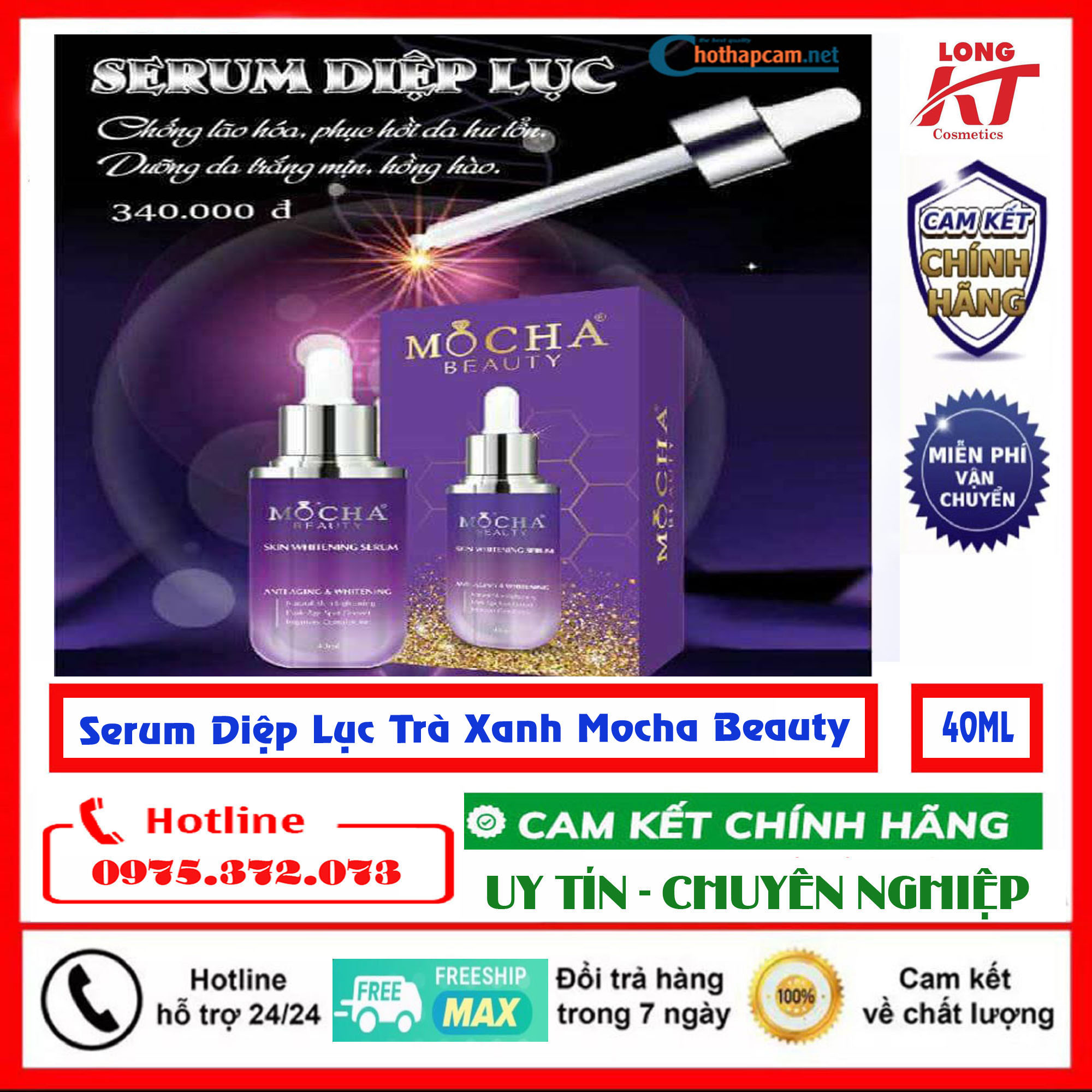 [Team cào Điện Tử-Mỹ Phẩm Mocha Mộc Hà] Serum diệp lục Mocha 40ml Serum Diệp Lục Trà Xanh Mocha Beauty Serum dưỡng - Bí quyết xóa tan làn da thâm sạm, xỉn màu kém sức sống trắng da ngăn ngừa lão hóa
