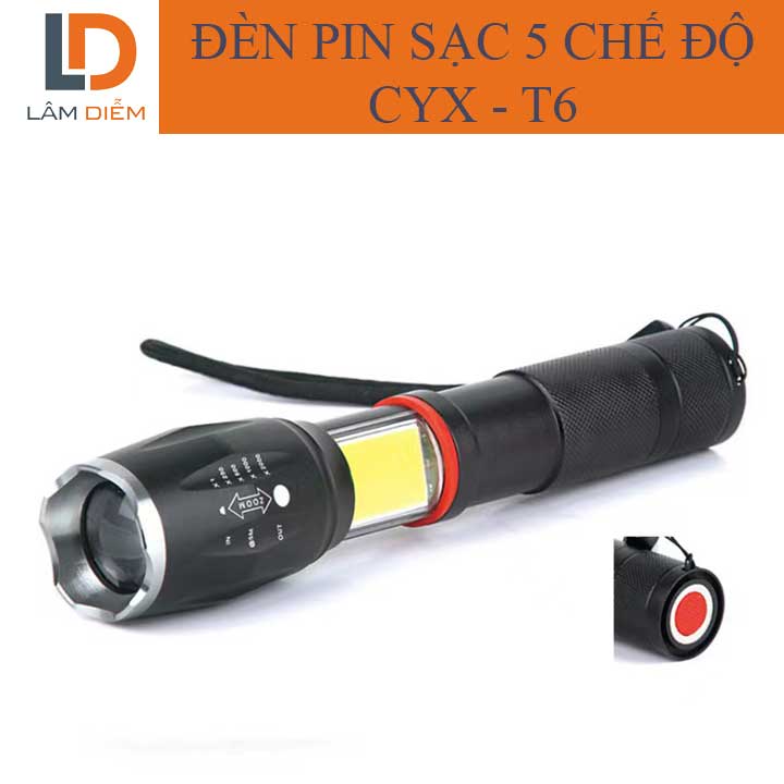 ĐÈN PIN SIÊU SÁNG CẦM TAY LED COB SẠC 5 CHẾ ĐỘ SÁNG 108 - T6 FULLBOX